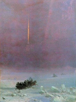 風景 Painting - イワン・アイヴァゾフスキー サンクトペテルブルク 川を渡るフェリー 1870 海景